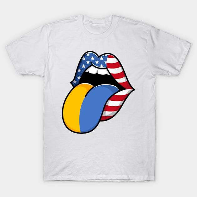 Tongue Ukrainian Pride Flag of Ukraine Half American Half Ukrainian T-Shirt by StoreForU